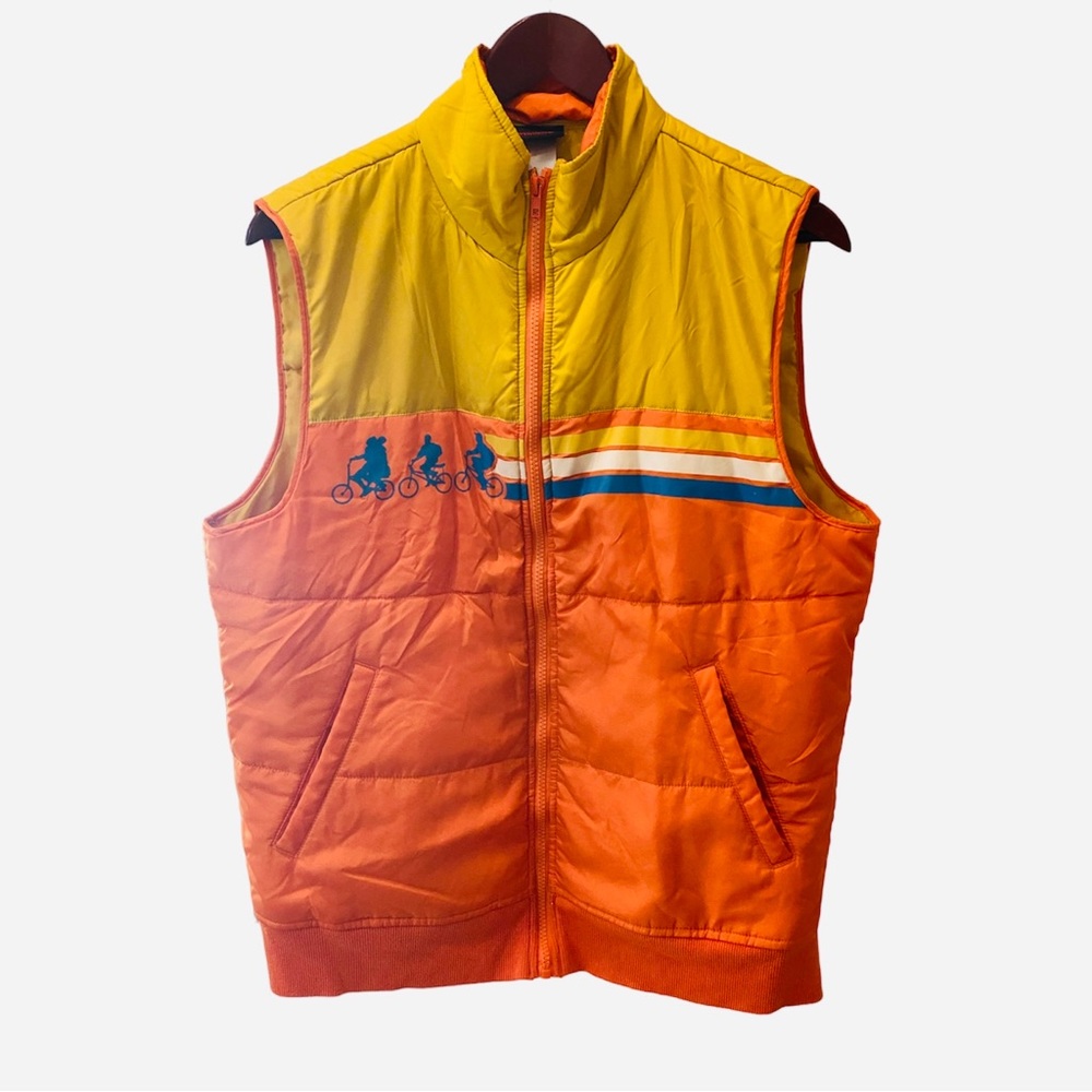 Netflix Stranger Things Orange Yellow Puffer Vest M TV Show Retro 70s
